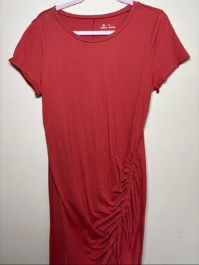 Susina Red Short-Sleeve Ruched Knit Dress